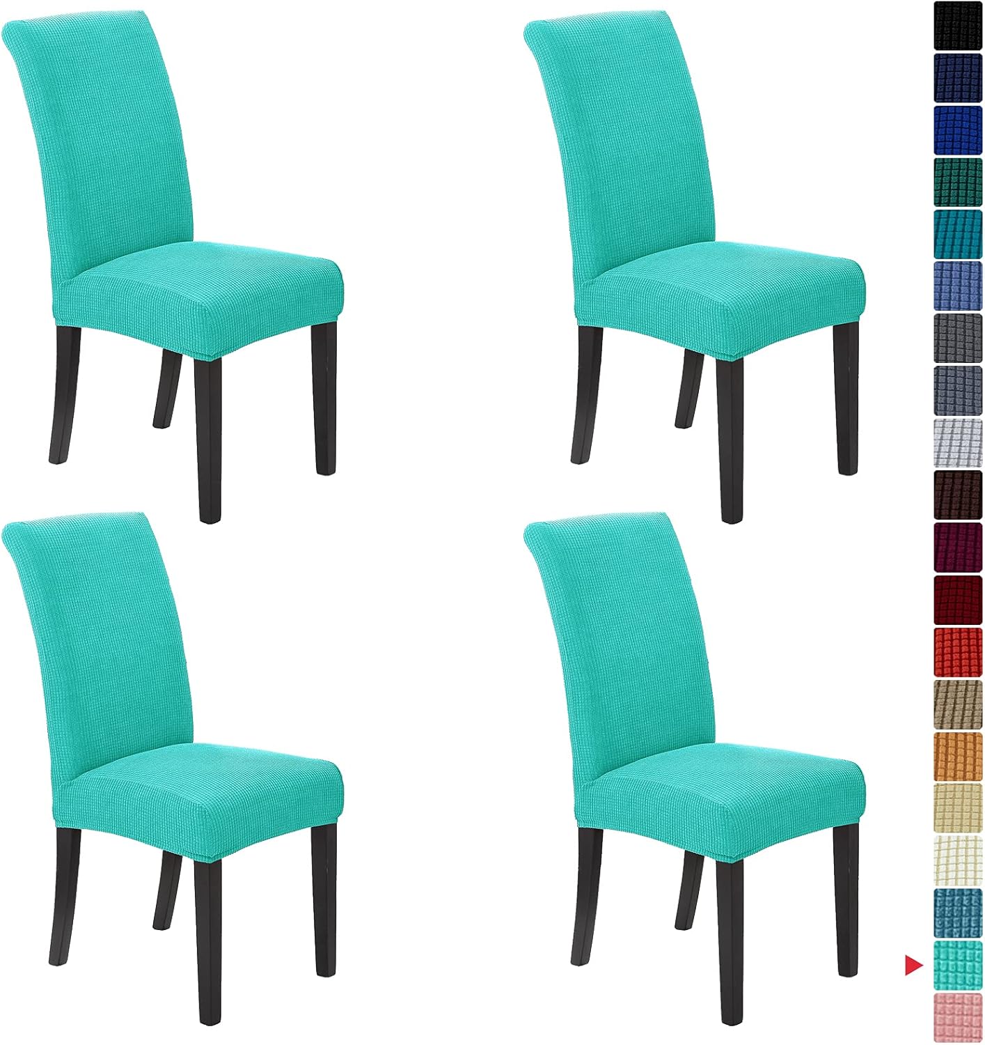 Howhic Stretch Chair Covers for Dining Room Set of 4, Removable Washable Dining Room Chair Covers, Dining Chair Slipcovers Seat Protector, Great for Home and Banquet Decoration (Turquoise, 4 Pack)