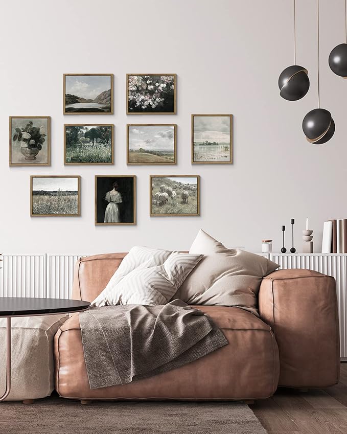InSimSea Framed Canvas Wall Art Vintage Decor, White Clouds over Vast Grassland Classical Paintings Canvas Prints, Rustic Wall Decor for Bedroom Living Room Office, 8"x10"