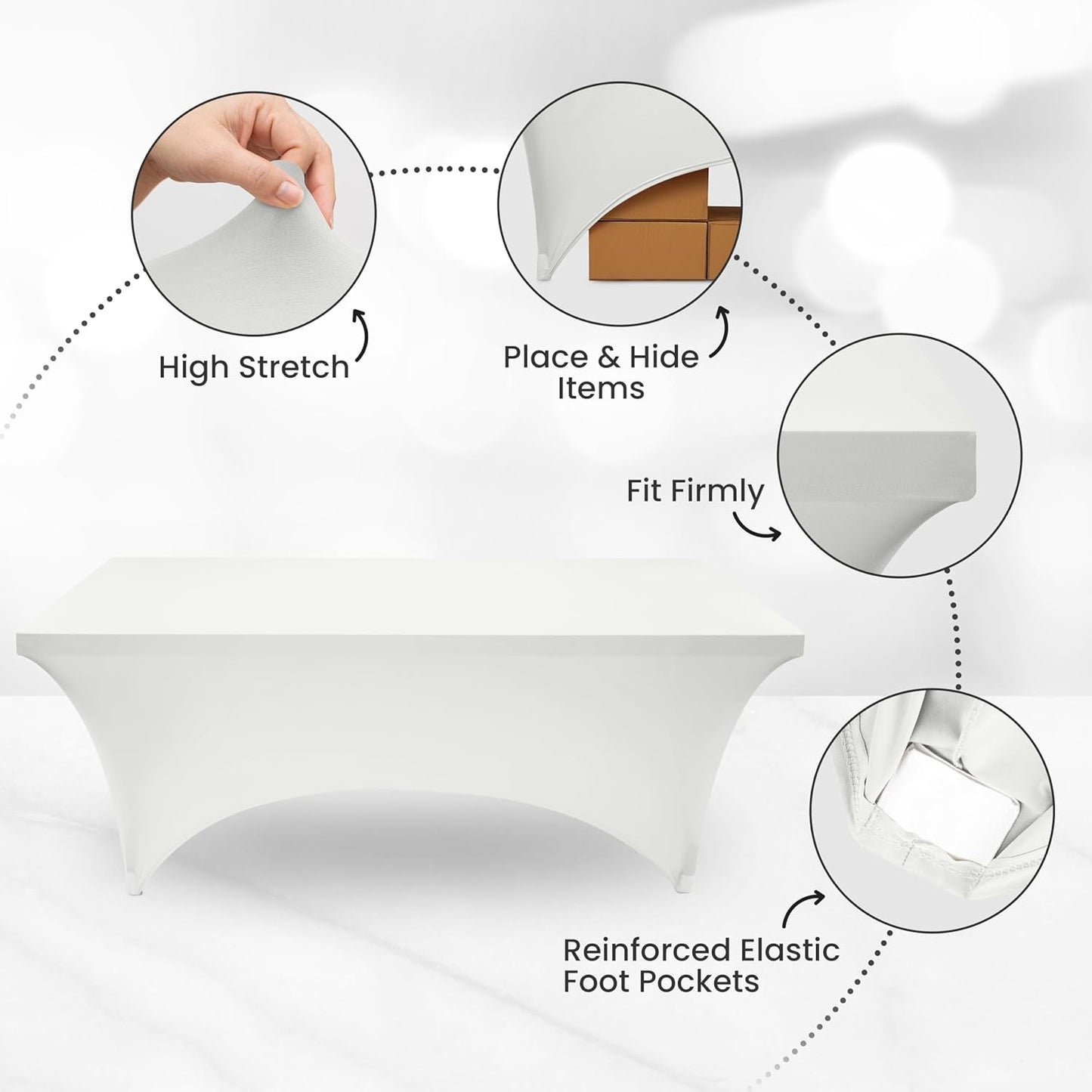 Utopia Kitchen 8FT Spandex Tablecloth [2 Pack, White] 200 GSM Stretch, Fitted, Washable and Wrinkle Resistant Table Cloth Rectangle Cover for Trade Shows, Wedding, Parties [96Lx30Wx30H Inch]