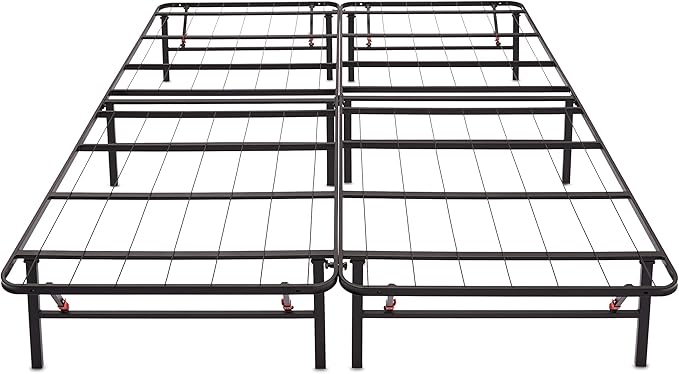 Amazon Basics Bed Frame with Storage, Foldable Metal Platform, Sturdy Steel, No Box Spring Needed, 14-inch High, Tool-Free Setup, Noise Free, Easy Assembly, Queen Size, Black