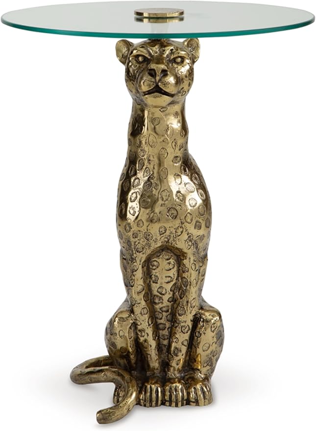 Signature Design by Ashley Vallain Industrial Glass Tabletop Accent Table with Leopard Base, Metallic & Glass