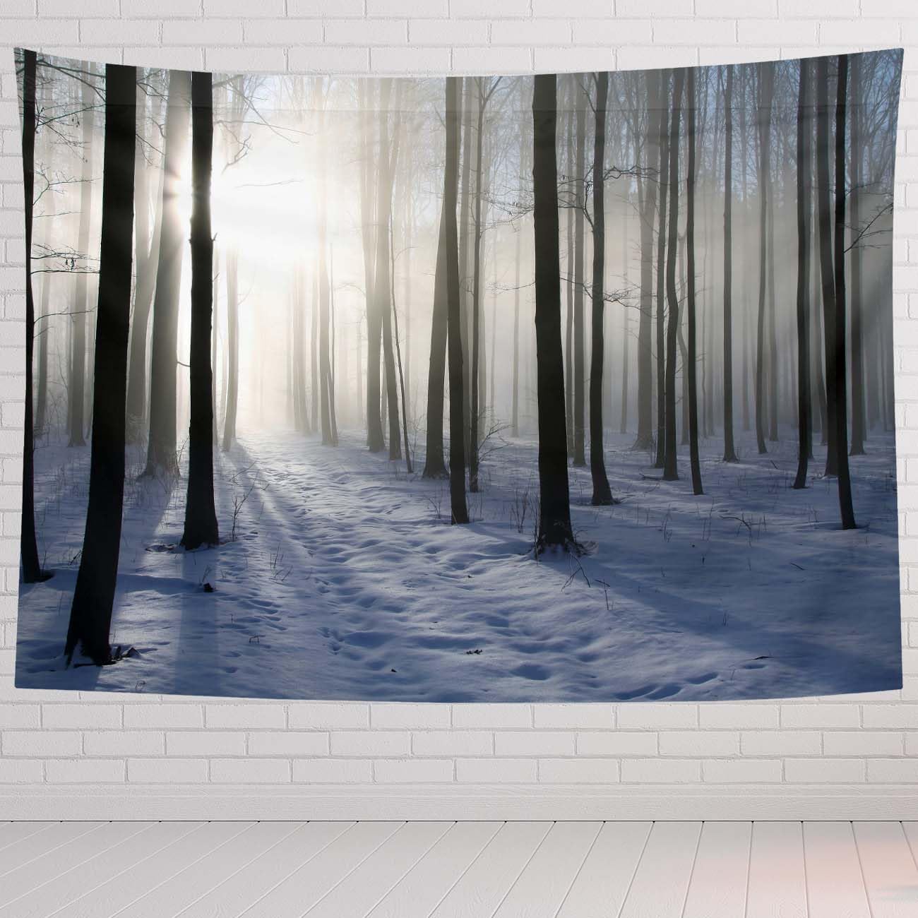 Winter Tapestry For Bedroom Path In Winter Forest On A Misty Morning Tapestries Wall Hanging For Living Room Dorm Office 60×50 In