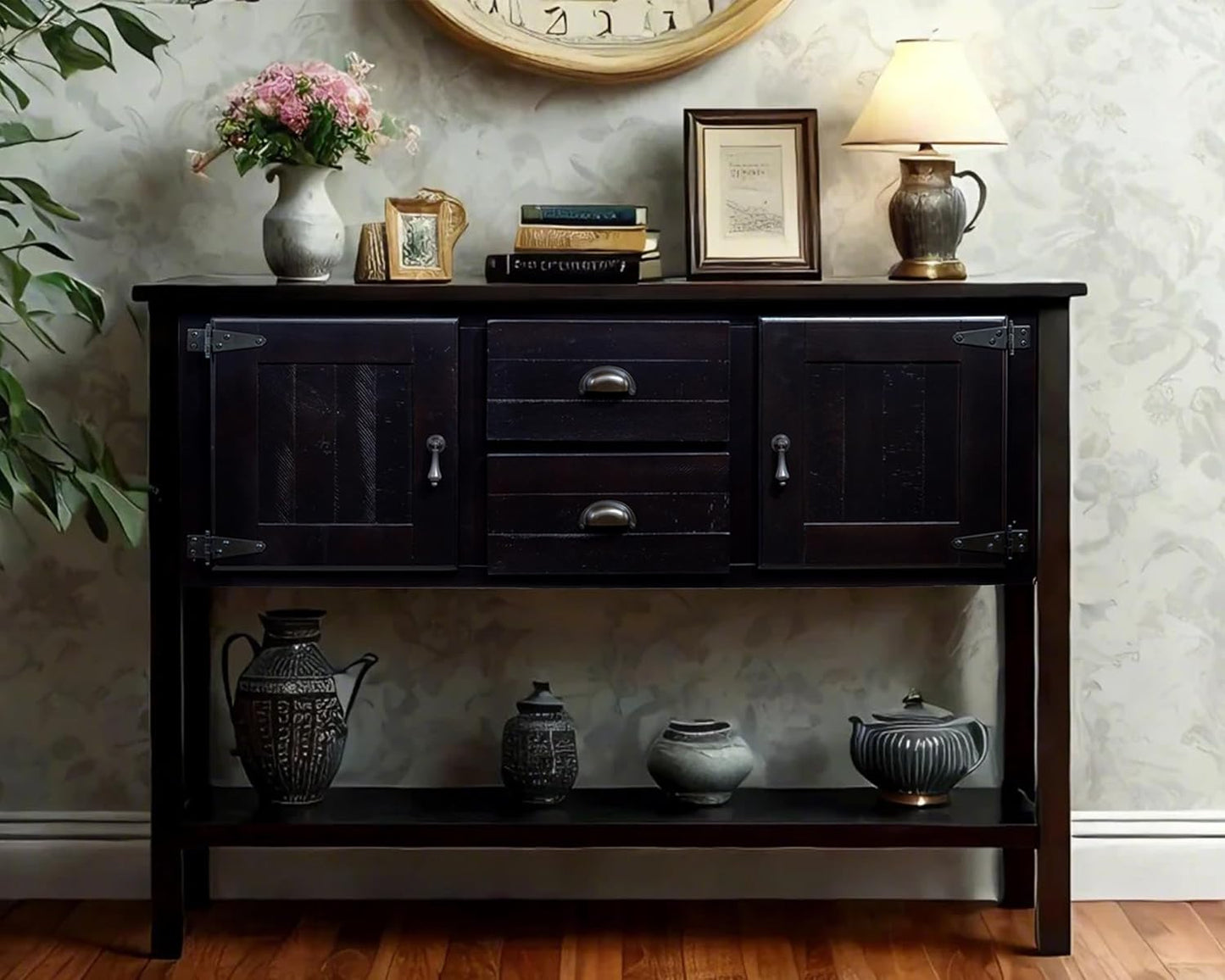 Solid Wood Farmhouse Console Table,Sofa Table with Storage Drawers and Shelves,Entryway Table for Entry Hallway Foyer Sofa Side Table,Fully Assembled(48" Espresso)