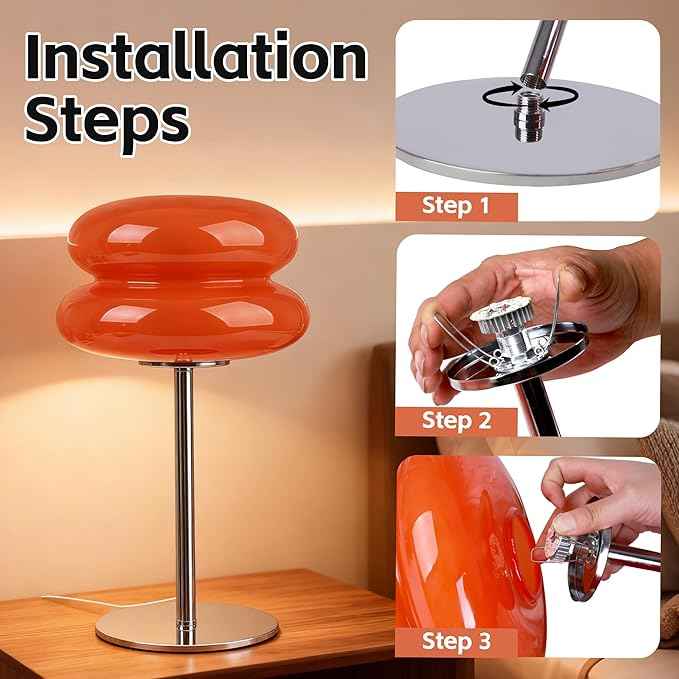 Bedroom Mushroom lamp, Medieval Modern Bedside Table lamp, dimmable Retro Egg Tart Headlight, Unique Home Mushroom Decoration Aesthetic Lovely Living Room Desk lamp (Orange)