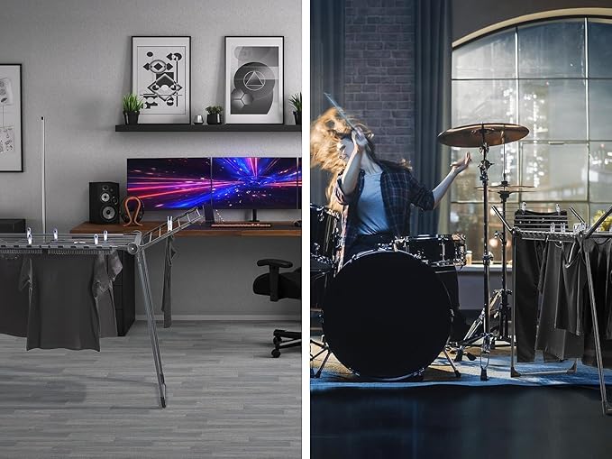 Leifheit Pegasus 150 Solid Slim Black Edition Clothes Airer, Stable Tumble Dryer, Long Wings, Particularly Compact Wing Balcony Airer That Goes Through Narrow Doors