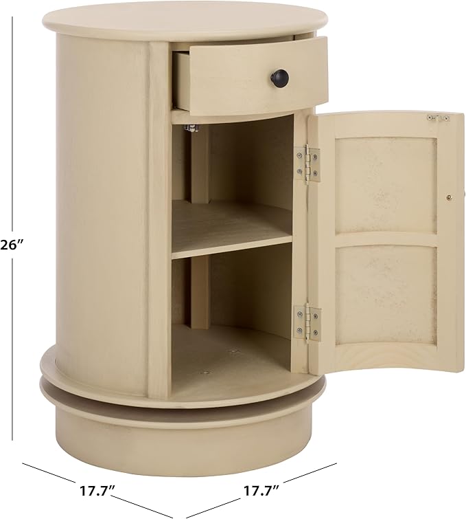 SAFAVIEH Home Collection – Tabitha Sand Accent Table, Round Swivel Side Table with 1 Drawer & Interior Cabinet Storage, Classic Pedestal Design, Fully Assembled (AMH5712G)