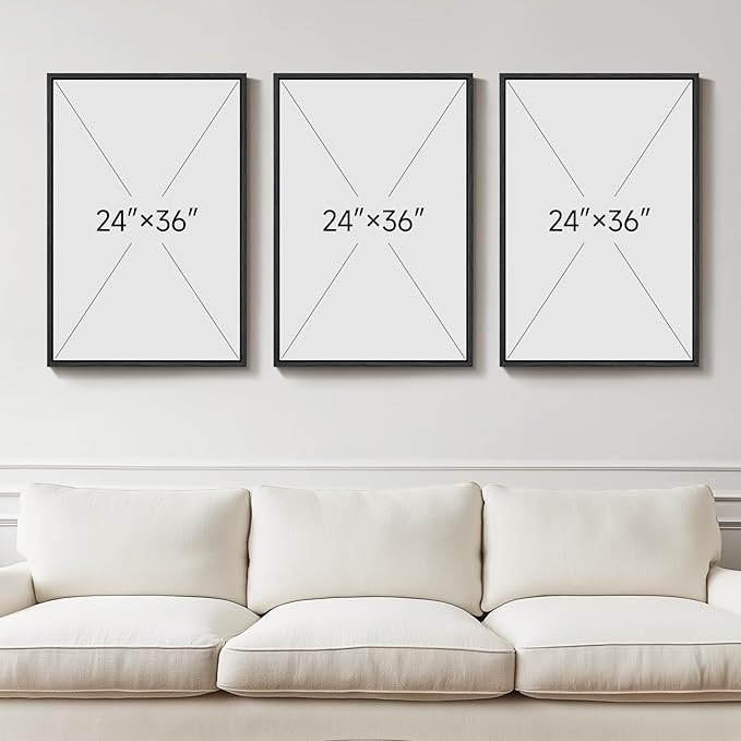 Large 3D Textured Framed Neutral Abstract Wall Art for Living Room, 3 Piece Modern Artwork for Walls, Minimalist White and Brown Geometric Wall Paintings for Hallway, Stair, Office Wall Decor 24x36 In