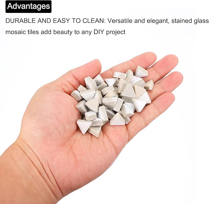 MECCANIXITY 200g Ceramic Mosaic Tiles for Crafts Bulk, Triangle White Ceramic Tiles for Mosaic Kits Garden Stepping Stone Cup Mat