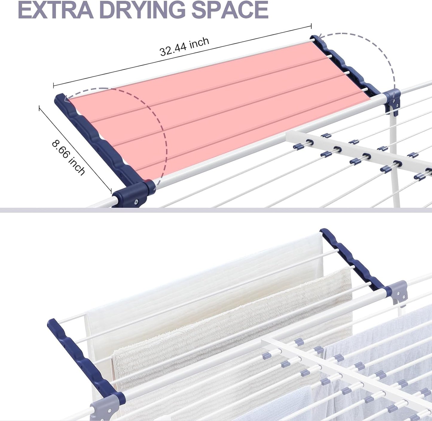 APEXCHASER Clothes Drying Rack, Foldable Gullwing Laundry Rack for Indoor Outdoor, 10pcs Clips with Bag, Collapsible Space-Saving Drying Rack for Clothes Towels Dolls, White