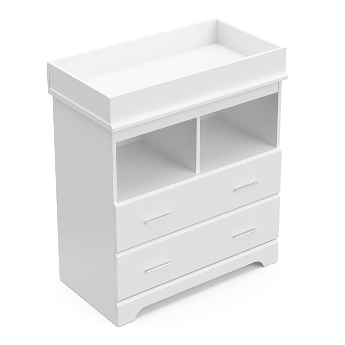 Storkcraft Brookside 2 Drawer Changing Table Dresser (White) – GREENGUARD Gold Certified Baby Dresser with Changing Table Top, Baby Changing Table Dresser, Includes Interlocking Drawer System