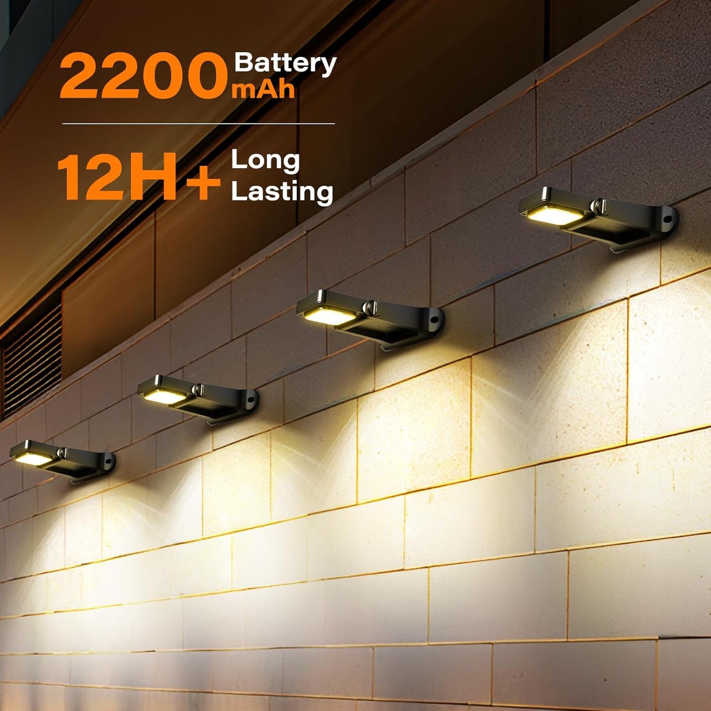 200LM Solar Wall Lights Outdoor 6 Colors, 2200mAh Long Lasting Solar Powered Deck Lights, 360° Adjustable Porch Light IP65 Waterproof, Glass Panel Fence Light for Gutter, Step, 4 Pack