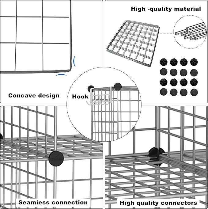C&AHOME Wire Cube Storage, 8 - Cube Organizer Metal C Grids, Modular Shelves Units, Closet Organizer, Ideal for Home, Office, Living Room, 24.8" L x 12.4" W x 48.4" H, Silver Gray UWCS3008G