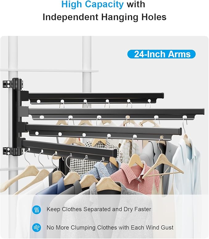 Safoner Aluminum RV Clothes Drying Rack Ladder Mounted- 24-Inch Long and 180° Swivel Arms, Essential Outside Travel Trailers & Campers Accessories
