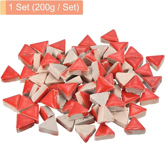MECCANIXITY 200g Ceramic Mosaic Tiles for Crafts Bulk, Triangle Red Ceramic Tiles for Mosaic Kits Garden Stepping Stone Cup Mat