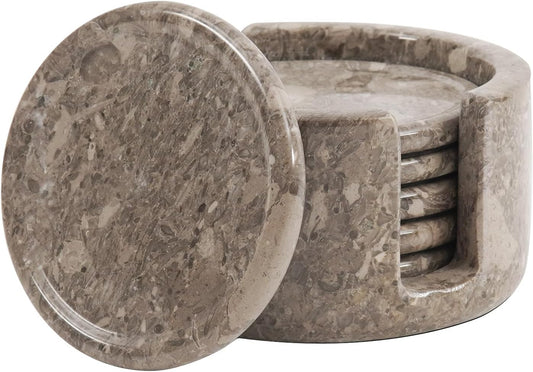 Marble Coasters Set of 6 Oceanic 3.5 Inch Round Coaster for Drinks with Holder, Drink Coaster for Tabletop & Coffee Table Decor, Ideal Home Decor House Warming Gifts