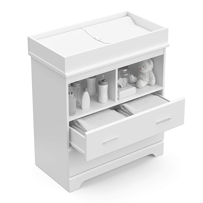 Storkcraft Brookside 2 Drawer Changing Table Dresser (White) – GREENGUARD Gold Certified Baby Dresser with Changing Table Top, Baby Changing Table Dresser, Includes Interlocking Drawer System