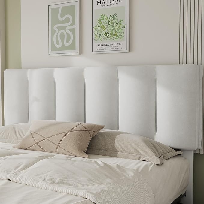 VECELO King Size Bed Frame with 4 Storage Drawers, Adjustable Height Headboard, Heavy-Duty Bedframe with Strong Wooden Slats, No Box Spring Needed, Pure White