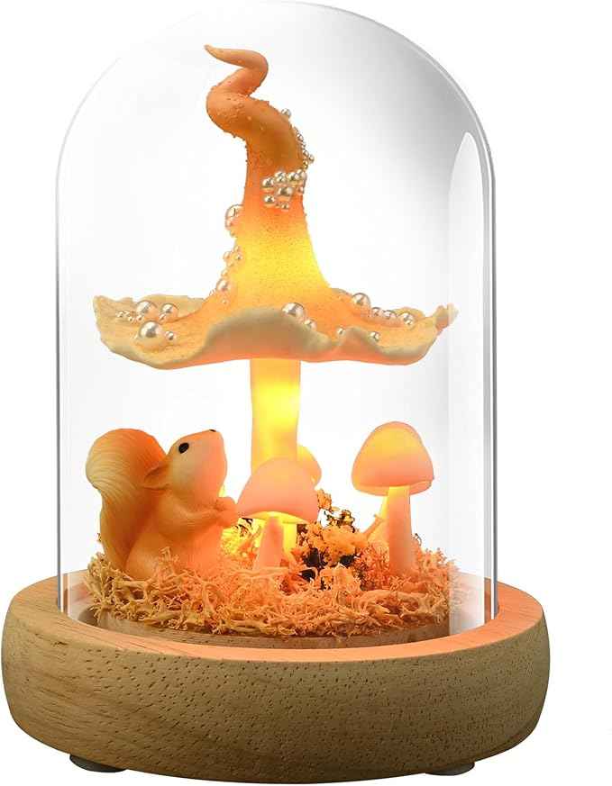 QUELIEN Mushroom Lamp,Mothers Day Mom Gifts for Mom,Light Up Mushroom in Glass Dome,Birthday Party Decorations,Ideal Birthday Gift,GirlfriendGift