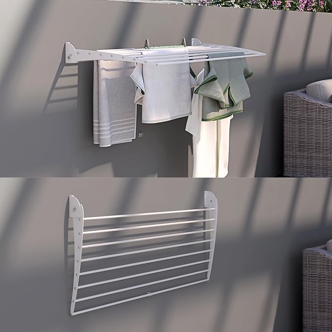 foxydry Fold, Wall Drying Rack, Vertical Drying Rack for Indoor and Outdoor Aluminium and Steel (White - Closing Down, 2X Fold 120)