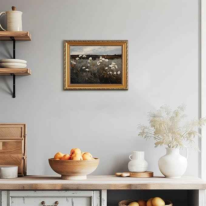 uniro Vintage Gold Framed Wall Art for Home Decor, Moody Wildflower Landscape Oil Painting Bathroom Wall Decor, Classic Dark Autumn Vintage Art Prints, Landscape Wall decor Aesthetic Picture for Bedroom Gallery Office Desktop d ecor- 12x16Inch