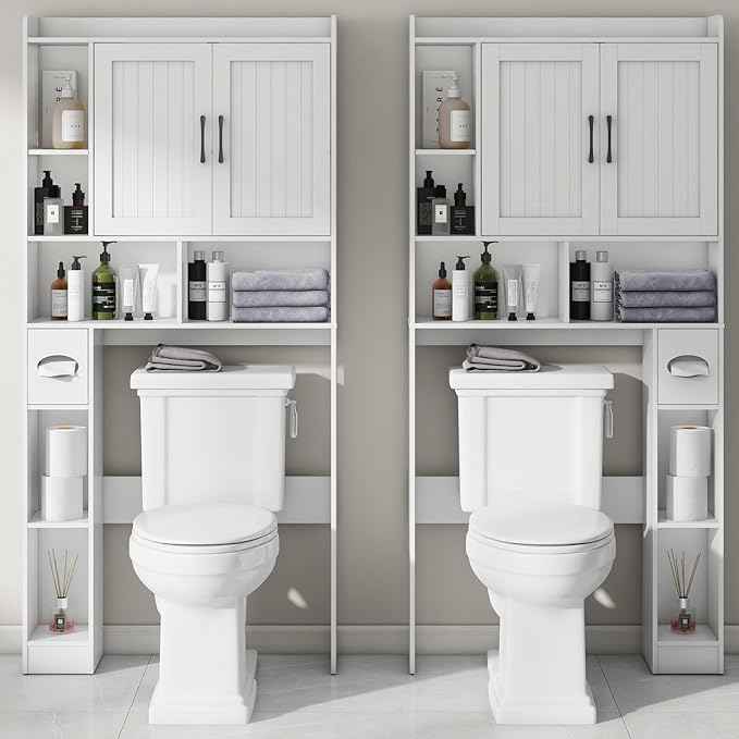 Over The Toilet Storage Cabinet, Farmhouse Storage Cabinet Over Toilet with Barn Door，Home Space-Saving Toilet Rack, for Bathroom, Restroom, Laundry