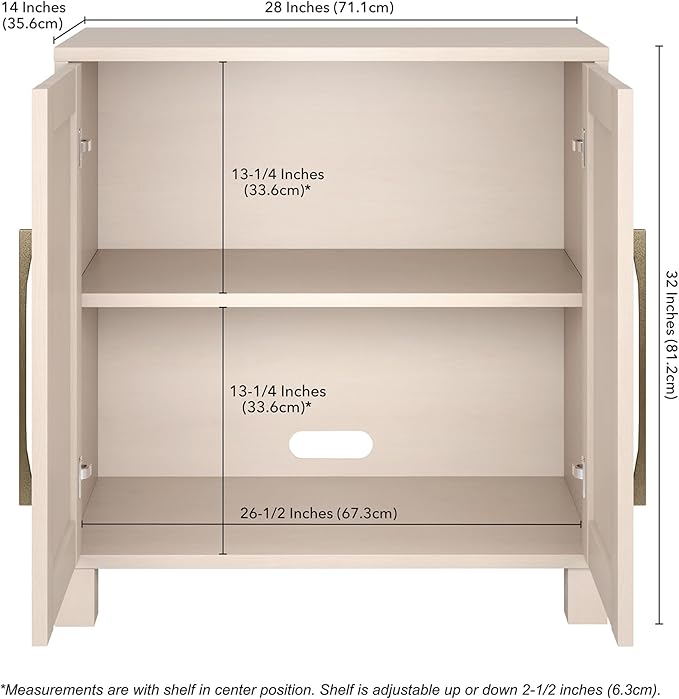 Henn&Hart 28" Wooden Accent Cabinet, Modern Sideboard Buffet Cabinet with 2 Doors and an Adjustable Shelf for Living Room, Dining Room, Bedroom or Entryway, Alder White