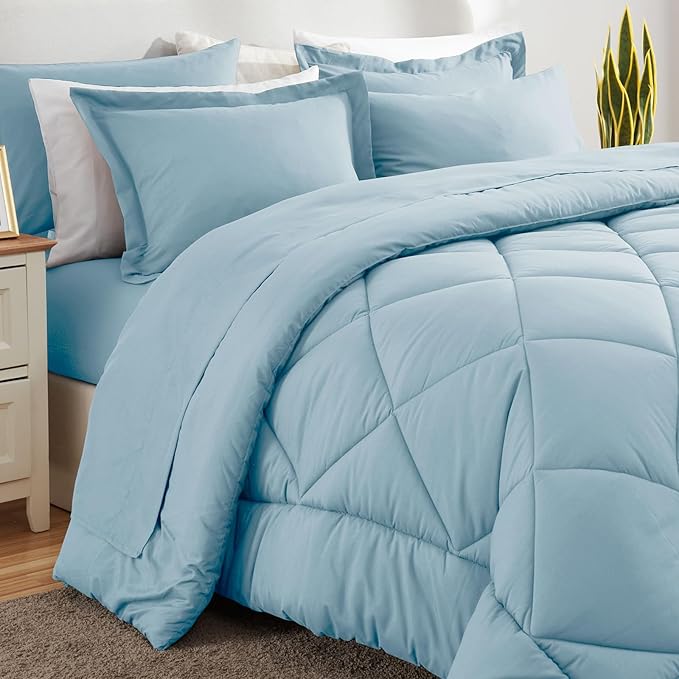 CozyLux King Size Comforter Set Light Blue - 7 Pieces Bed in a Bag King, Luxury Soft Bed Set for All Seasons, Bedding Set with Down Alternative Comforter, Sheets, Pillowcases & Shams