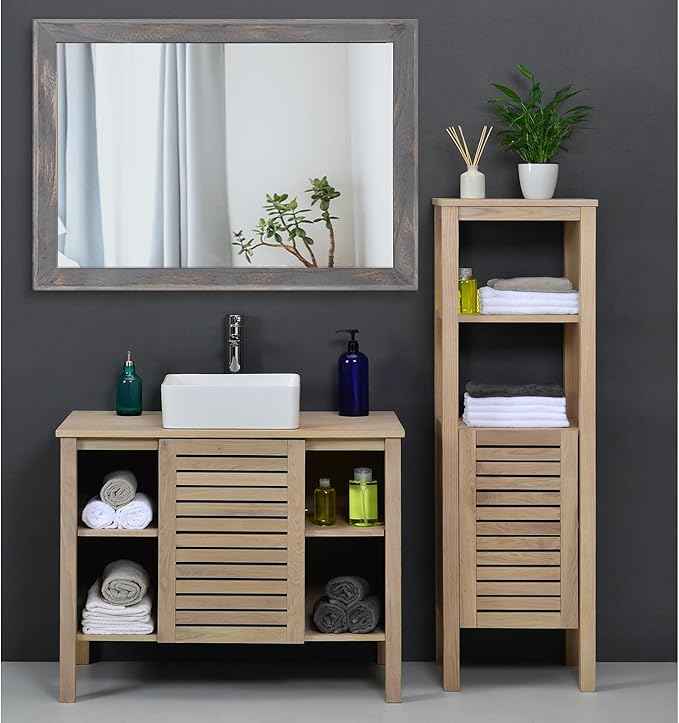 AAZZKANG Wooden Mirror Rectangle Rustic Mirrors for Wall Decorative for Bedroom Bathroom Living Room Entryway Hanging Home Decor 26"x18"