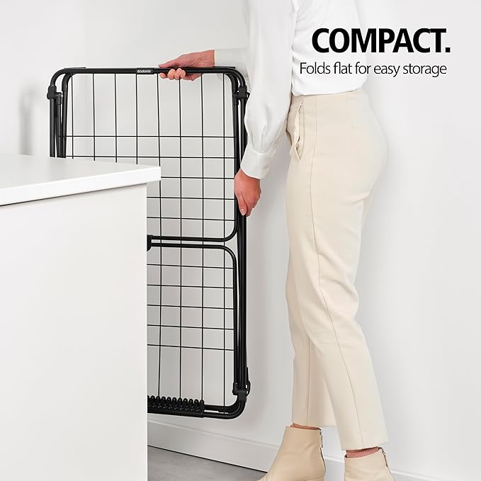 Brabantia HangOn Clothes Drying Rack | 59ft (18m) | Matt Black | Medium Indoor Clothes Airer, Foldable Laundry Stand for Large & Small Items, Wide Lines for Towels & Bedding | Fits 1 Full Load