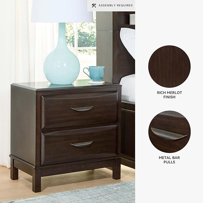 Signature Design by Ashley Vanmore Contemporary 2-Drawer Nightstand with Felt-Lined Top Drawer, Dark Brown