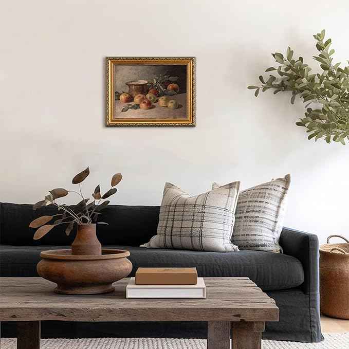 uniro Vintage Gold Framed Wall Art for Home Decor, Farmhouse Wall Decor Apple Still Life Canvas Artwork, Antique Fruit Wall Art Picture, Rustic Kitchen Art Prints Aesthetic Picture for Kitchen, Dining Desktop Decor- 12x16Inch