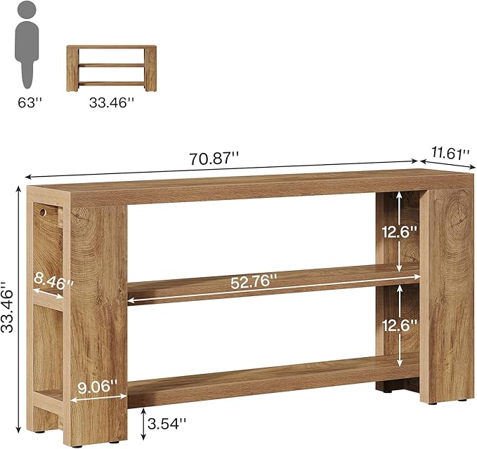 Tribesigns 70.9-Inch Extra Long Console Table with Storage, Narrow Wooden Sofa Table Behind The Couch, Farmhouse 3-Tier Entry Foyer Table for Entryway, Living Room, Hallway