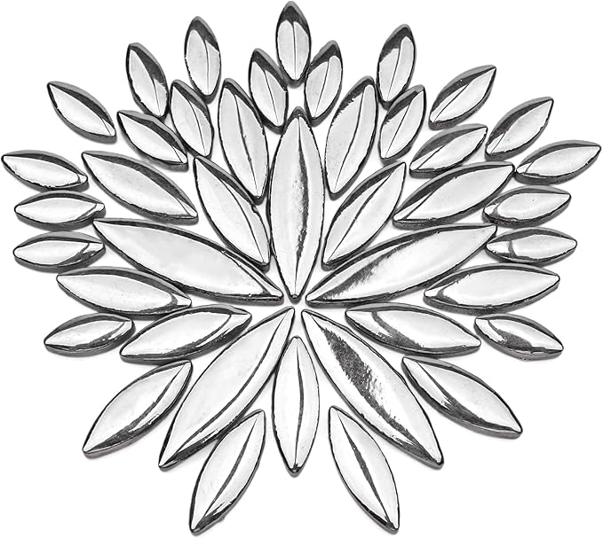 Artspac Petal Ceramic Mosaic Tiles for Crafts, 200g Silver Flower Tiles Mosaic Pieces for Christmas DIY Crafts, Holiday Mosaic Art & Garden Decor