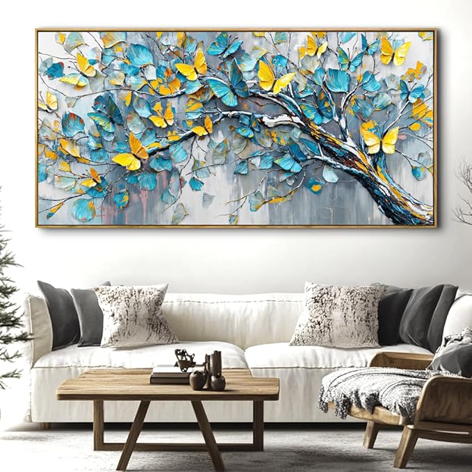 Abstract Tree Wall Art - Framed Modern Canvas Painting for Living Room, Bedroom Home Office Decor, 60x30 Inch Ready to Hang