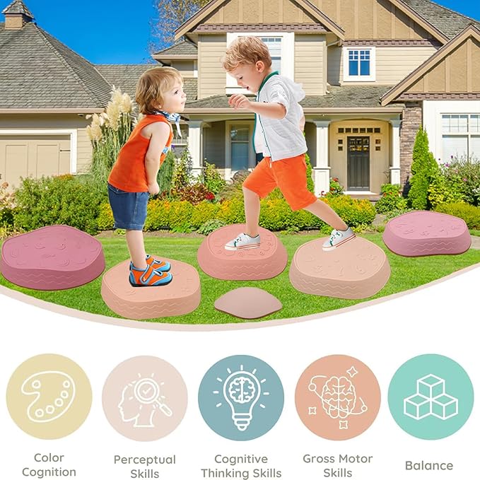 Fanboxk Stepping Stones for Kids,Non-Slip Toddler Sensory Stepping Stones for Promoting Toddler Balance Coordination Skills,Obstacle Courses Sensory Toys Outdoor or Indoor Play for Kids Age 3-8
