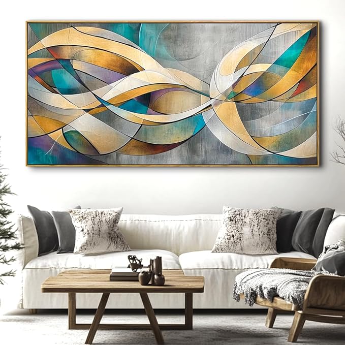 Abstract Wall Art - Framed Modern Canvas Painting for Living Room, Bedroom Home Office Decor, 40x20 Inch Ready to Hang