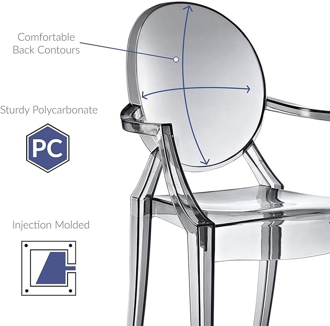 Modway Casper Modern Acrylic Stacking Kitchen and Dining Room Arm Chair in Smoke - Fully Assembled