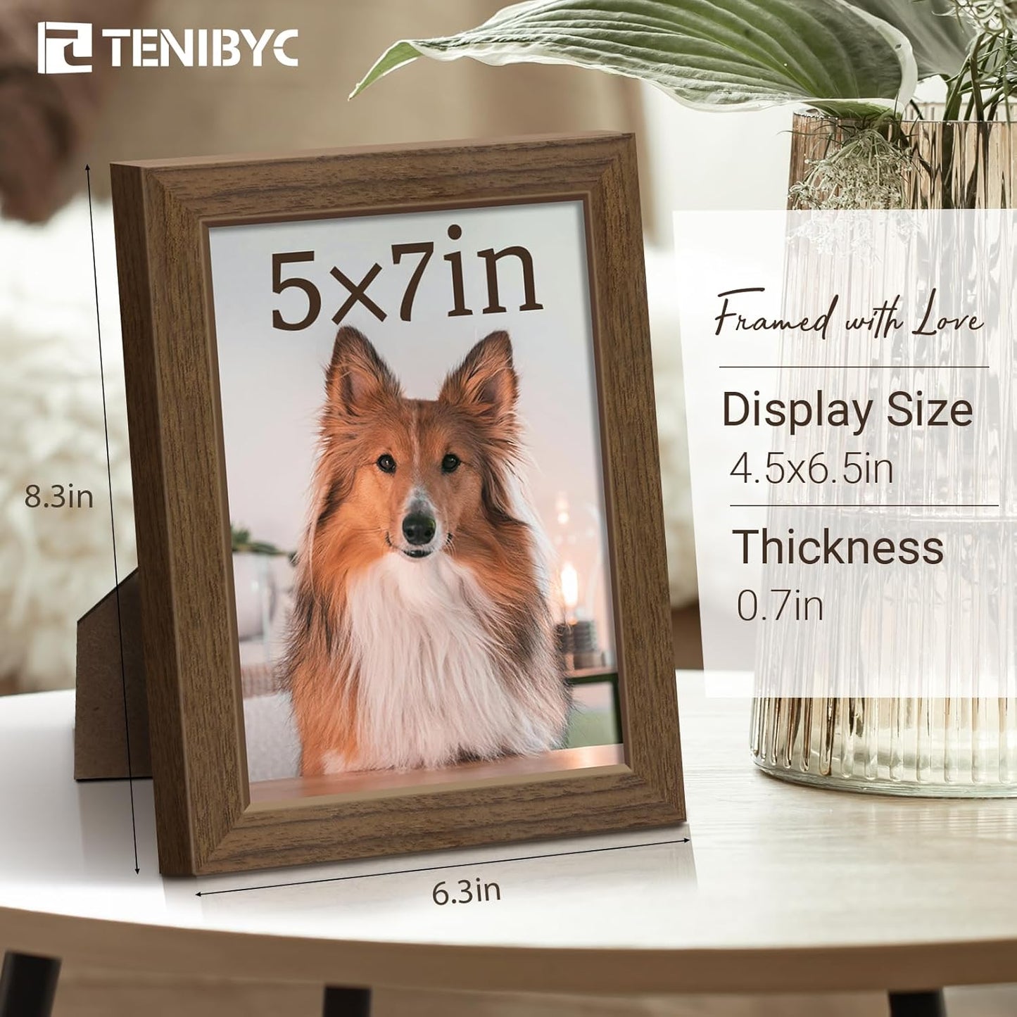 5x7 Picture Frame 3 Pack - Brown Woodgrain, Wood Photo Frame, HD Tempered Glass, Table Display or Wall Hanging