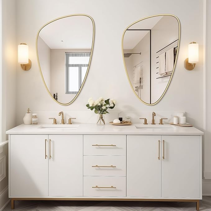 WallBeyond Asymmetrical Mirror, Irregular Wall Mirror, Wall Mirrors Decorative for Bedroom Living Room entryway Hall, Wall Mirror for mid Century Modern Decor 36" H x 23" W, Gold