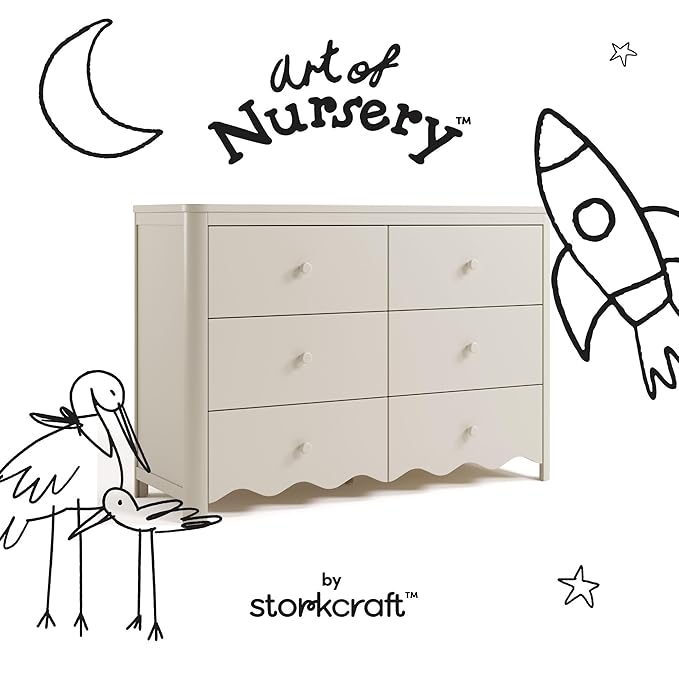 Storkcraft Casablanca 6 Drawer Dresser (Frosted Oat) – GREENGUARD Gold Certified, Nursery & Kids' Bedroom with Spacious Storage, Interlocking Drawer System, Easy Assembly with Pre-Installed Tracks