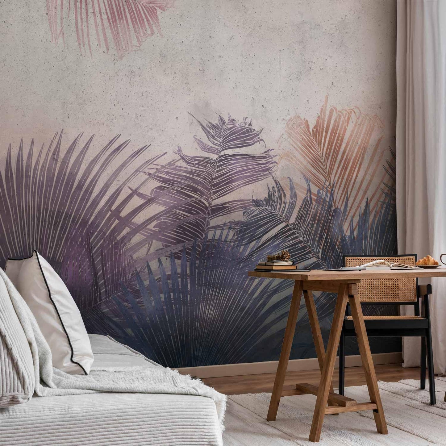 artgeist Wall Mural Jungle 135x101 in - XXL Peel and Stick Self-Adhesive Wallpaper Removable Large Sticker Foil Wall Decor Print Picture Image Design Leaves Botanical Nature Purple Grey b-A-0827-a-a