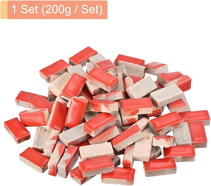 MECCANIXITY 200g Ceramic Mosaic Tiles for Crafts Bulk, Rectangle Red Ceramic Tiles for Mosaic Kits Garden Stepping Stone Cup Mat