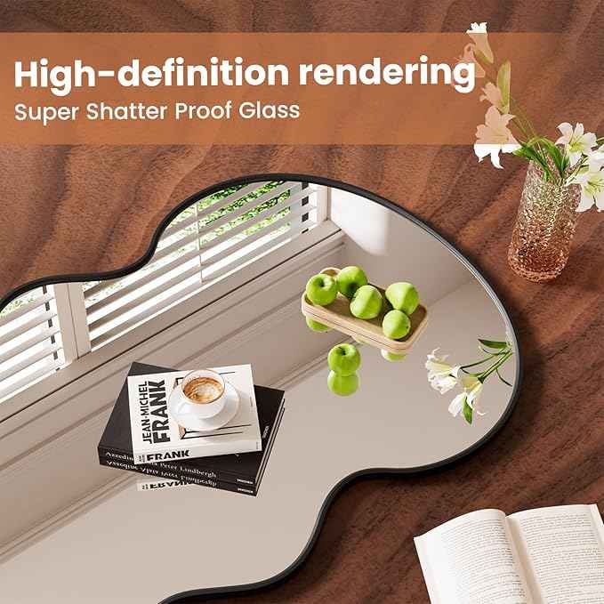 WTTY 71x28 Wavy Full Length Mirror with Stand for Bedroom, Living Room, Cloakroom, Shatterproof, Aluminum Frame