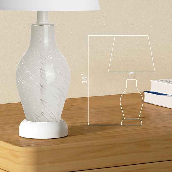 ONEWISH Modern Table Lamp-Small Bedside Nightstand Lamp with Wine Bottle Shape Glass Body, Desk Lamp for Reading, 3000K Bulb Included, 14", White