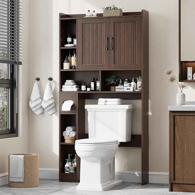 Over The Toilet Storage Cabinet, Farmhouse Storage Cabinet Over Toilet with Barn Door，Home Space-Saving Toilet Rack, for Bathroom, Restroom, Laundry