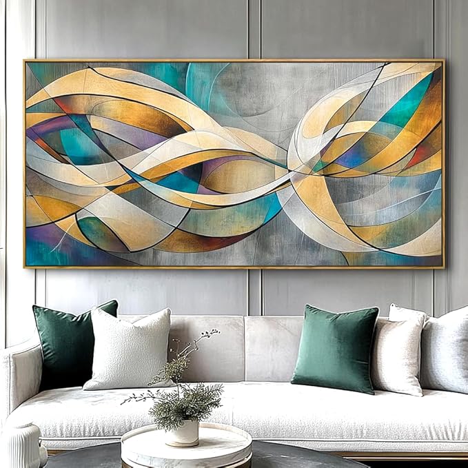 Abstract Wall Art - Framed Modern Canvas Painting for Living Room, Bedroom Home Office Decor, 40x20 Inch Ready to Hang