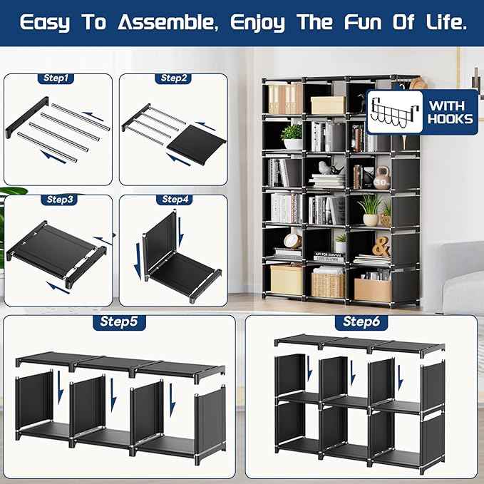 Mavivegue Book Shelf, 18 Cube Storage Organizer, DIY Bookcase, Metal Cube Bookshelf, Cubbies Closet Storage Organizer Shelves for Bedroom,Living Room,Home,Office
