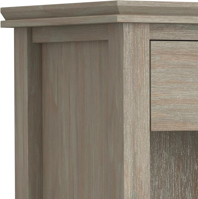 SIMPLIHOME Artisan Bedside Table - 24 inch Wide Solid Wood Nightstand Table in Distressed Grey, Contemporary Bedroom Side or End Table with 1 Drawer, Open Shelf Storage and Bronze Knobs