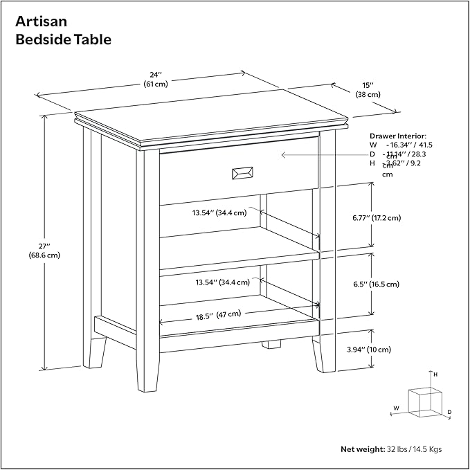 SIMPLIHOME Artisan Bedside Table - 24 inch Wide Solid Wood Nightstand Table in Warm Walnut Brown, Contemporary Bedroom Side or End Table with 1 Drawer, Open Shelf Storage and Bronze Knobs