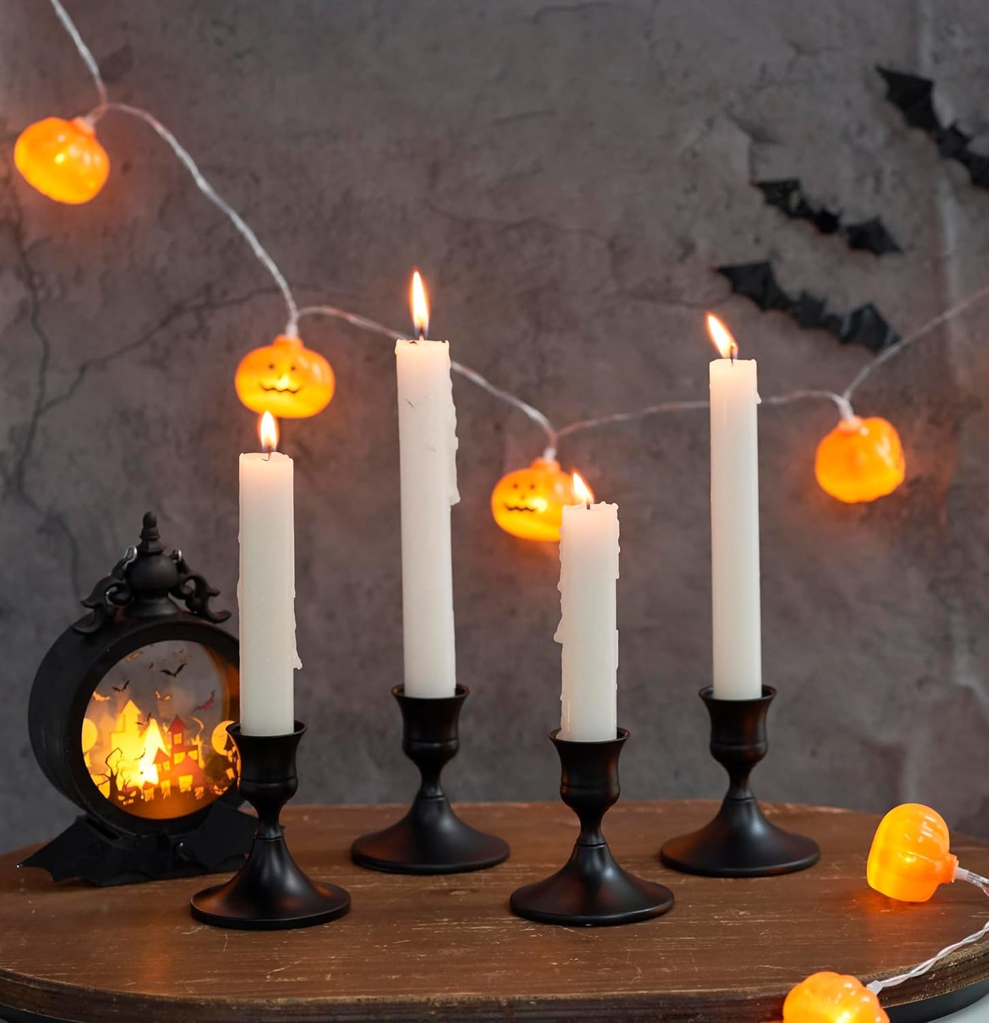 Black Taper Candle Holder, Candlestick Holders, Vintage Metal for Table Centerpieces Wedding Decor (Matte Black, 12 Pcs)